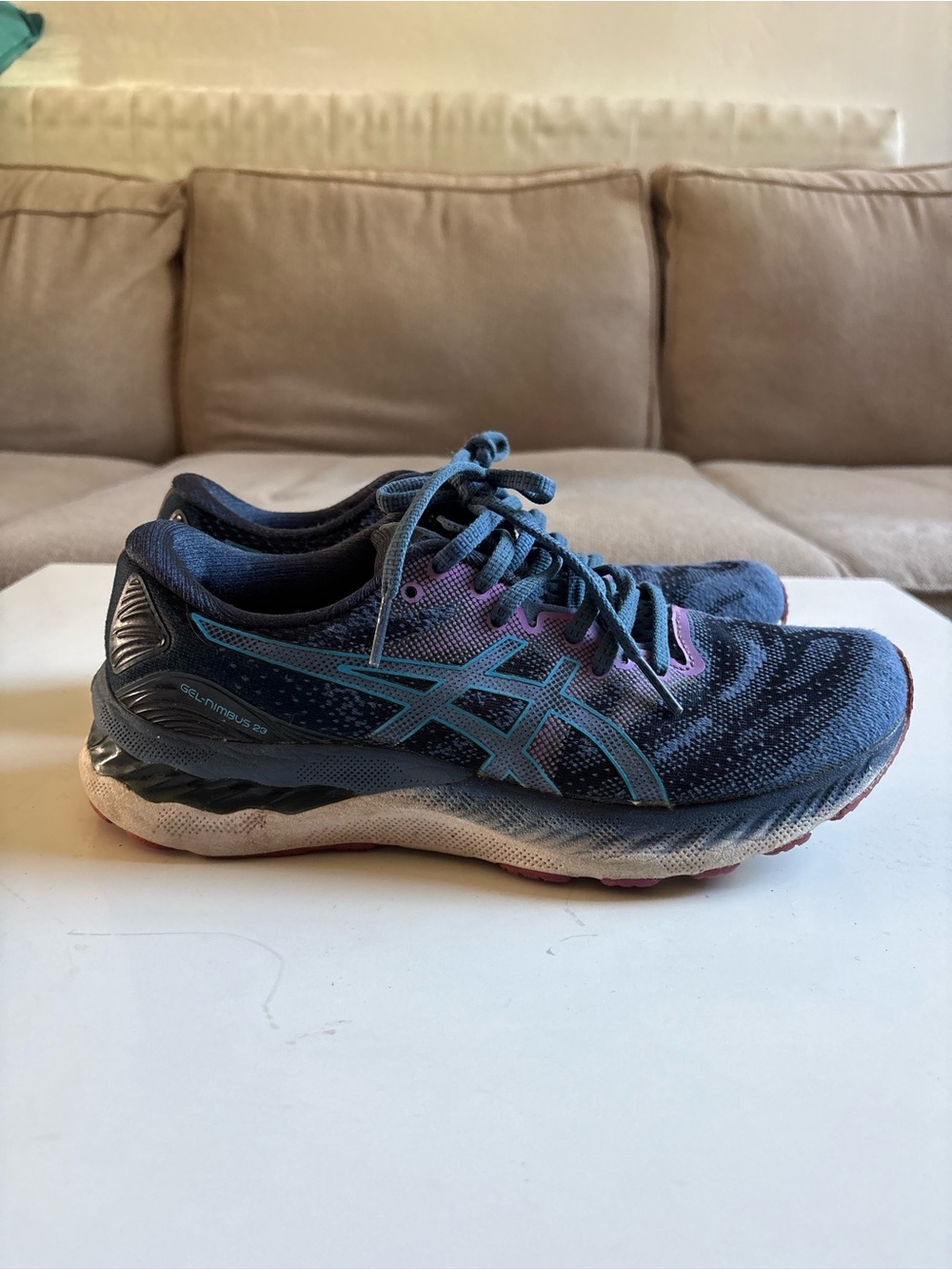 ASICS Women's Navy Blue Athletic Running Shoes with Teal Accents